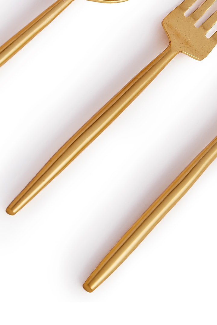 Gold Stainless Steel & Brass Cutlery Set (Set of 4) by H2H at Pernia's Pop Up Shop