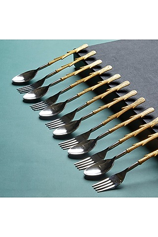 Silver & Gold Stainless Steel Spoons & Forks (Set of 12) by H2H