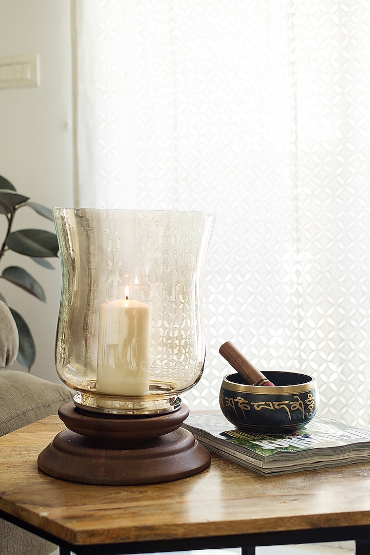 Brown Wooden & Tinted Glass Candle Holder by H2H at Pernia's Pop Up Shop