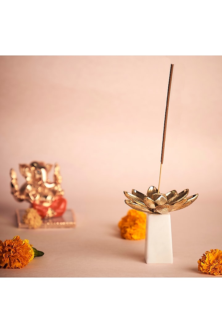 White Marble & Brass Incense Holder  by H2H