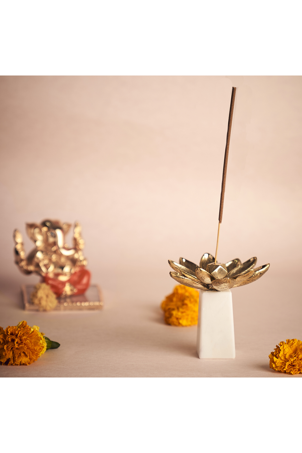 White Marble & Brass Incense Holder  by H2H