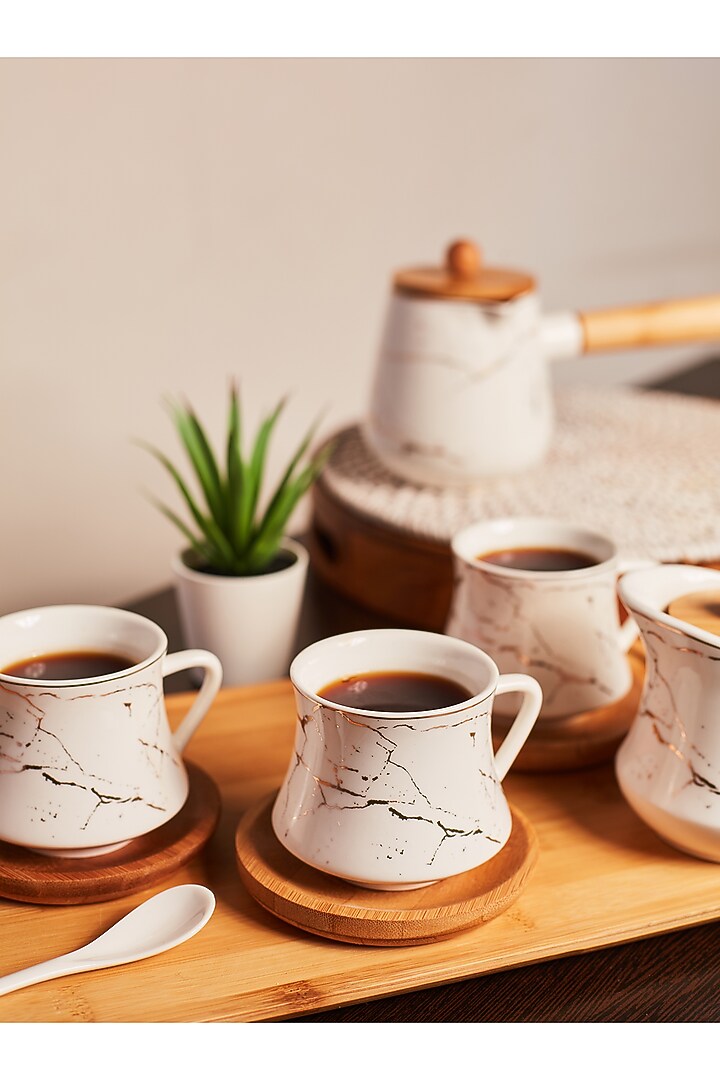 White Ceramic Marble Finish Tea Set by H2H at Pernia's Pop Up Shop