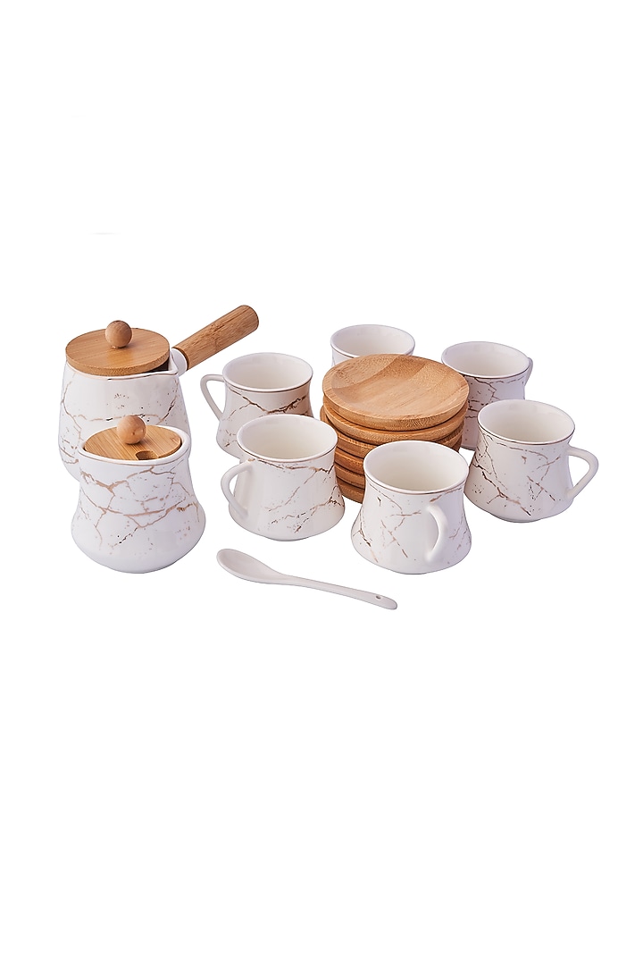 White Ceramic Marble Finish Tea Set by H2H at Pernia's Pop Up Shop