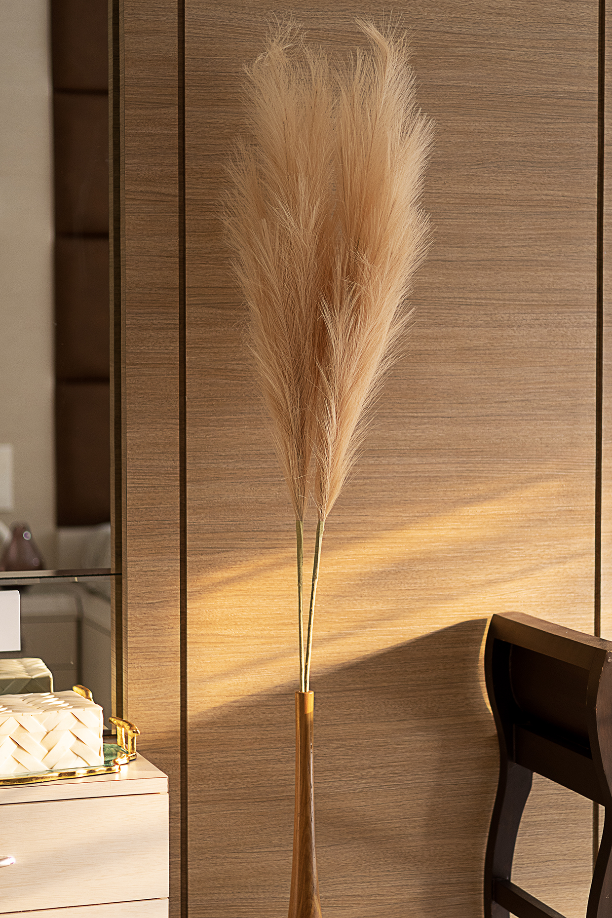 Peach Polyester Pampas Grass Stems (Set of 2) by H2H at Pernia's Pop Up Shop