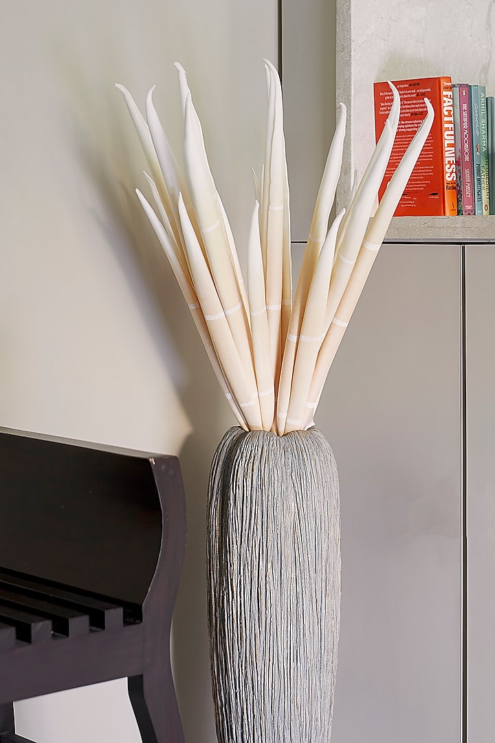 White Foam & Plastic Bamboo Stalks (Set Of 2) by H2H at Pernia's Pop Up Shop