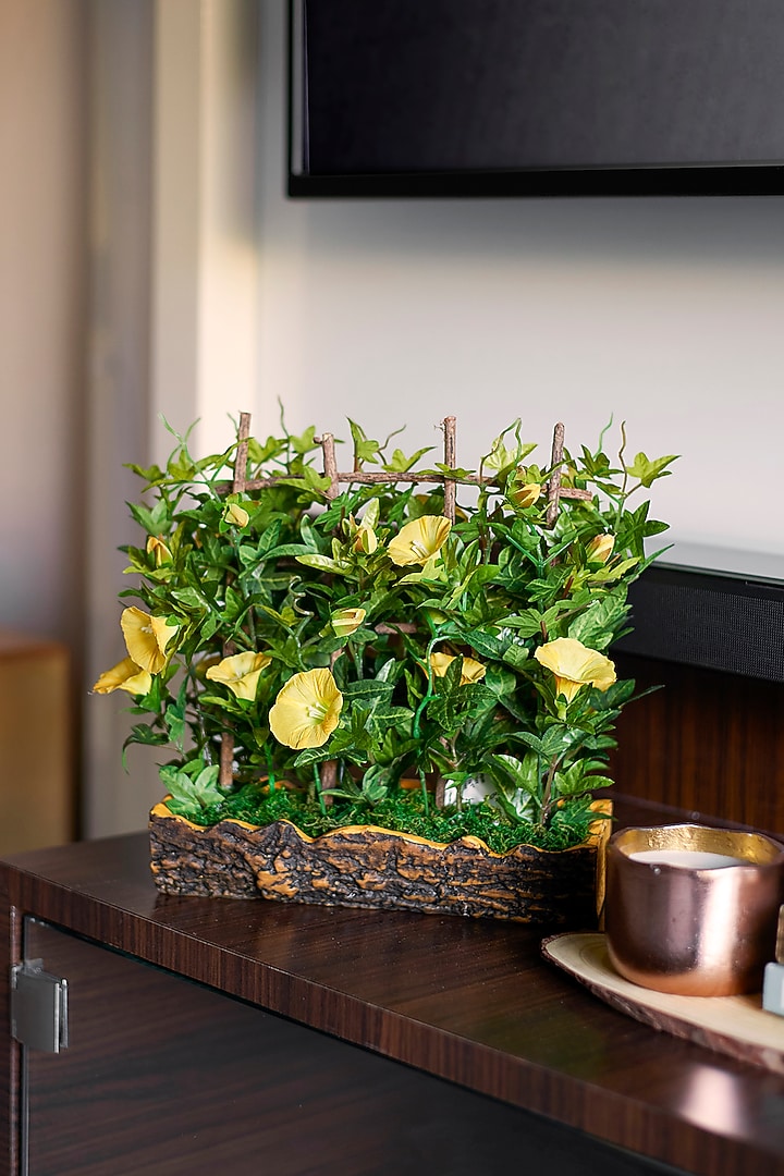 Yellow Polyester, Plastic & Ceramic Bougainvillea Bonsai Artificial Plant by H2H at Pernia's Pop Up Shop