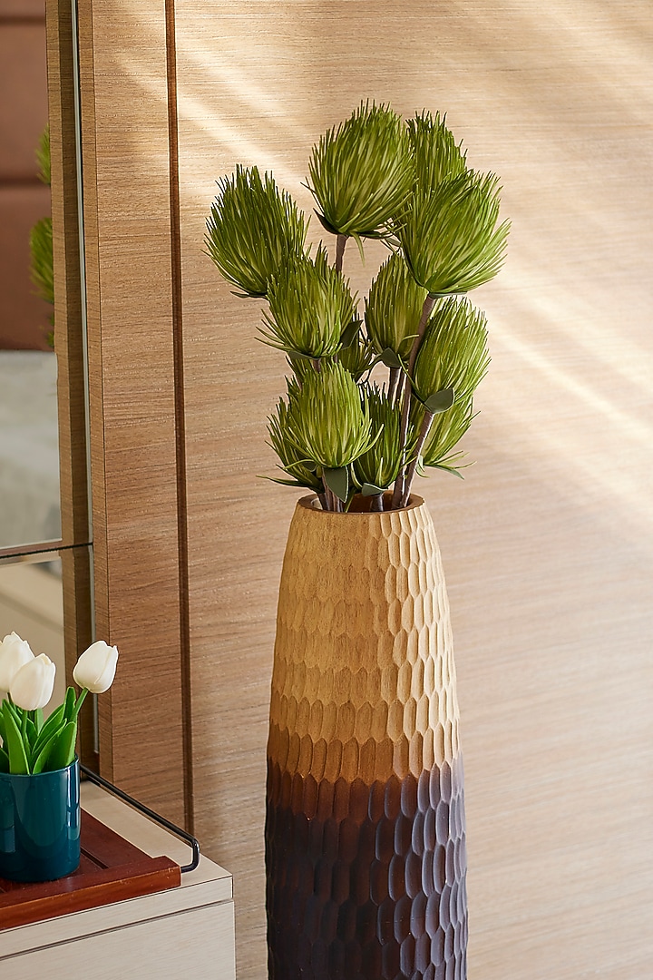 Green Foam & Plastic Full Moon Protea Artificial Flower Stems (Set Of 4) by H2H at Pernia's Pop Up Shop