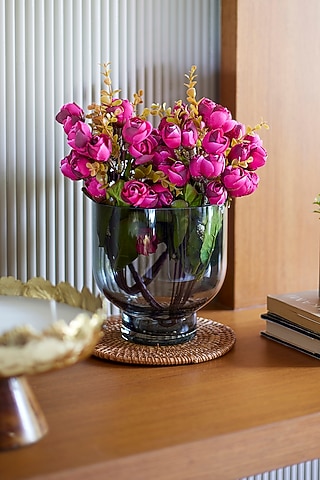 Dark Pink Polyester & Plastic Artificial Flower Bunches (Set Of 2) by H2H