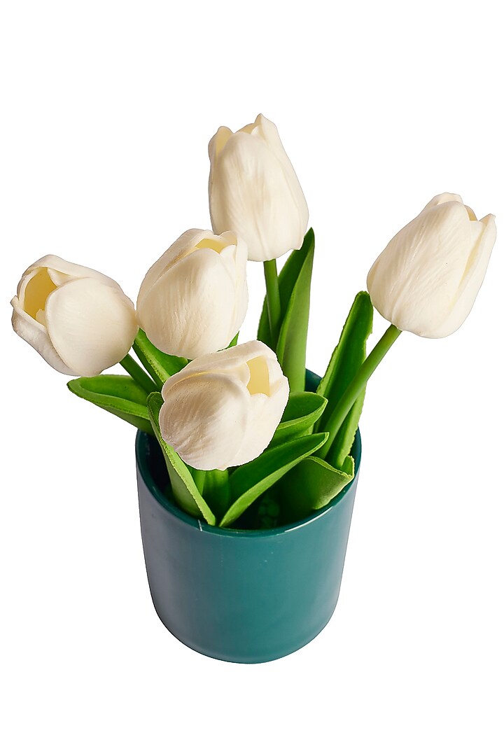 White Polyester Maria Tulip Artificial Flower Bunch With Vase by H2H at Pernia's Pop Up Shop