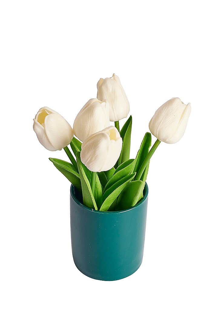 White Polyester Maria Tulip Artificial Flower Bunch With Vase by H2H at Pernia's Pop Up Shop