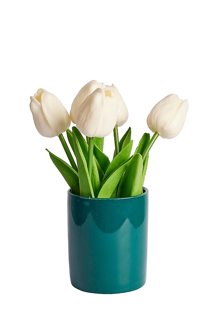 White Polyester Maria Tulip Artificial Flower Bunch With Vase by H2H at Pernia's Pop Up Shop