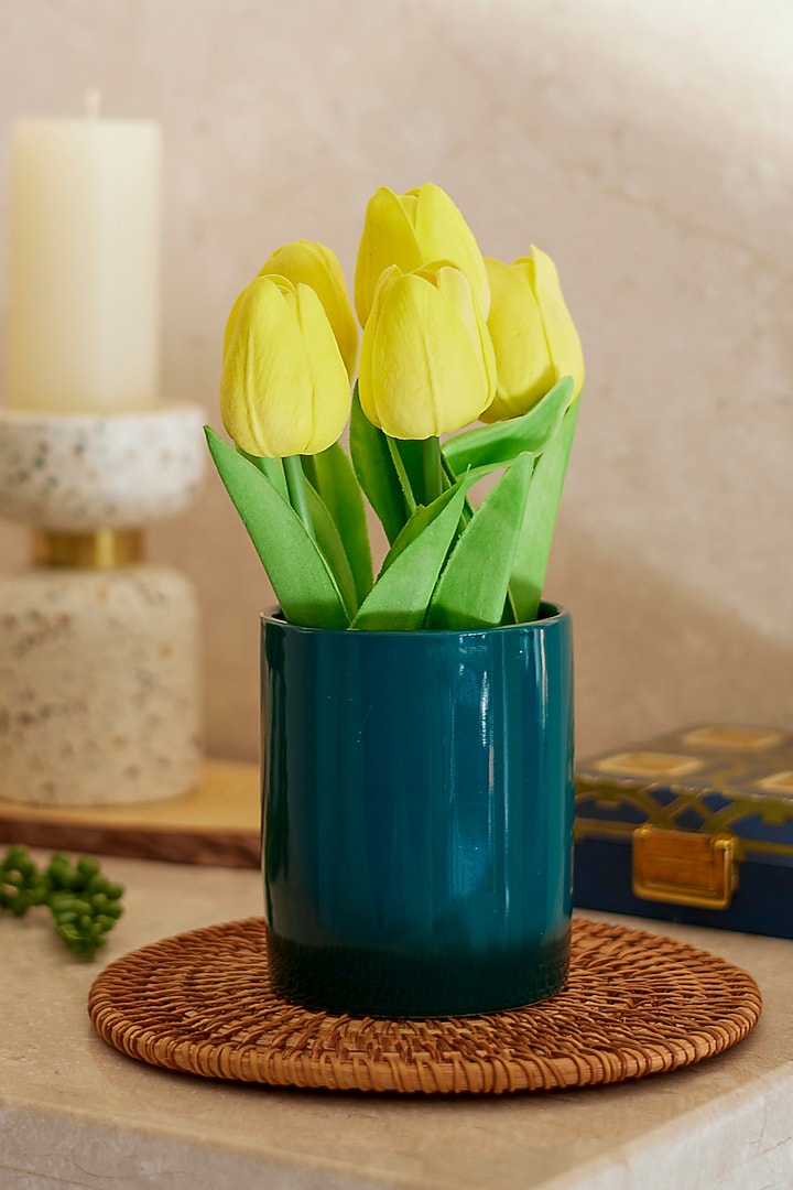 Yellow Polyester Maria Tulips Artificial Flower Bunch With Vase by H2H at Pernia's Pop Up Shop