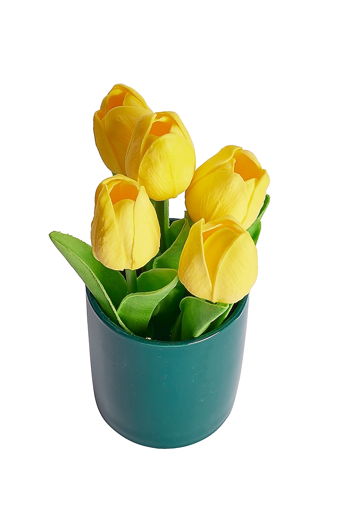 Yellow Polyester Maria Tulips Artificial Flower Bunch With Vase by H2H at Pernia's Pop Up Shop
