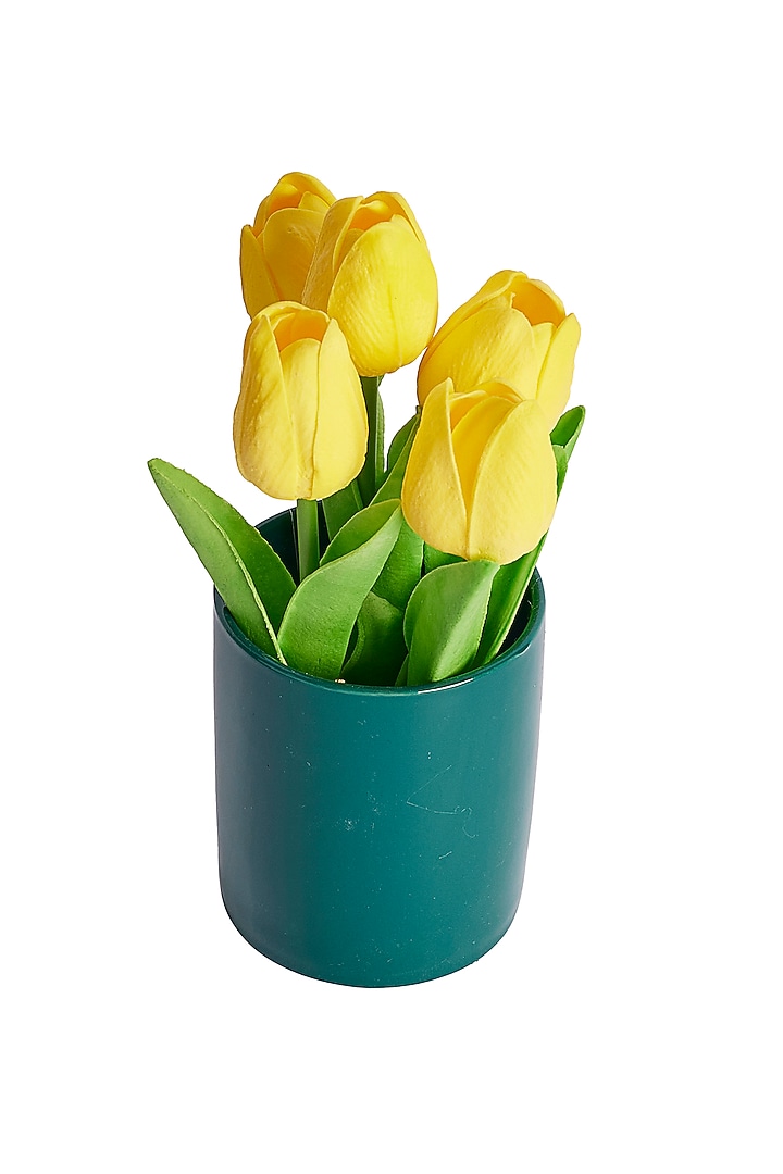 Yellow Polyester Maria Tulips Artificial Flower Bunch With Vase by H2H at Pernia's Pop Up Shop