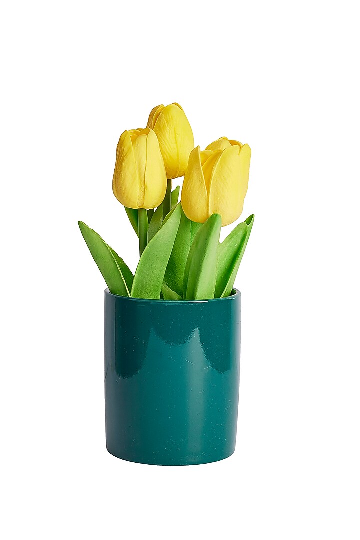 Yellow Polyester Maria Tulips Artificial Flower Bunch With Vase by H2H at Pernia's Pop Up Shop