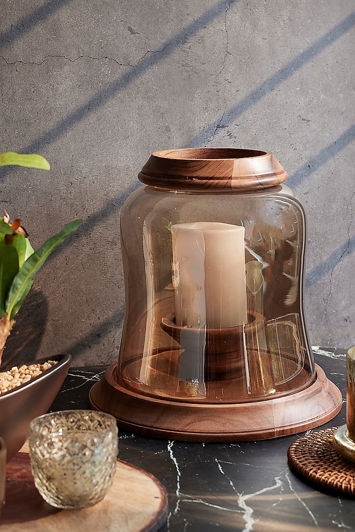 Brown Wood & Glass Chimney Candle Holder by H2H at Pernia's Pop Up Shop