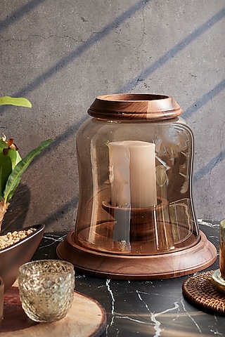 Brown Wood & Glass Chimney Candle Holder by H2H