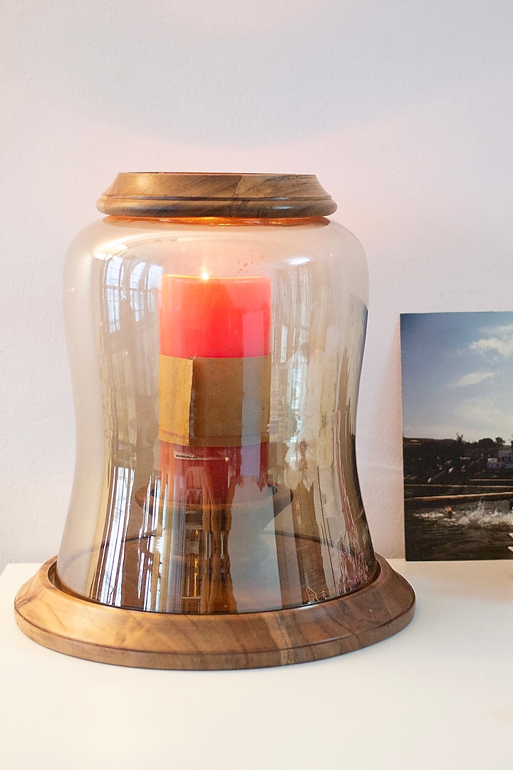 Brown Wood & Glass Chimney Candle Holder by H2H at Pernia's Pop Up Shop