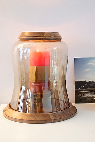Brown Wood & Glass Chimney Candle Holder by H2H
