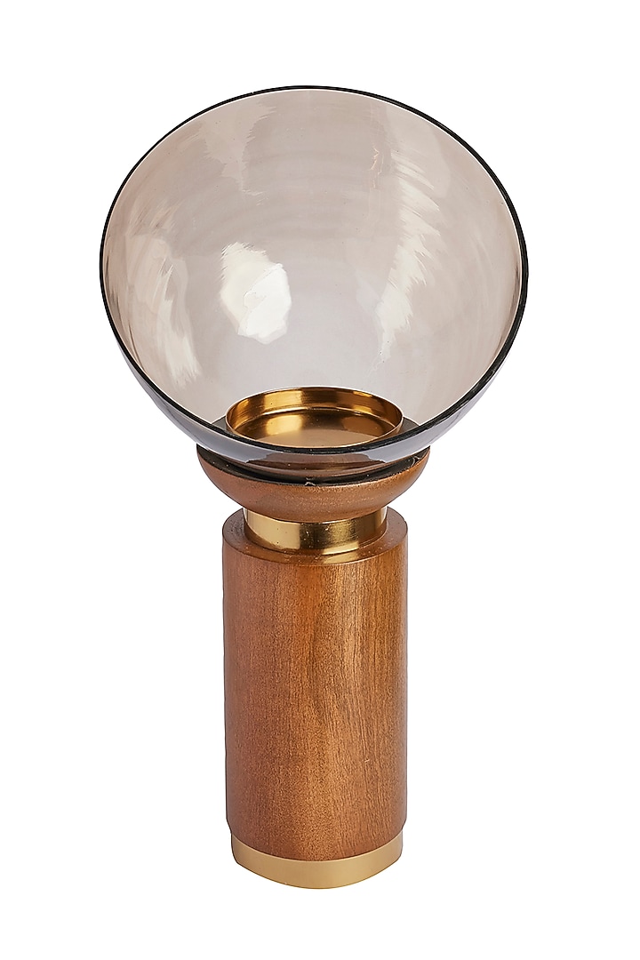 Brown Wood & Glass Crescent Candle Holder by H2H at Pernia's Pop Up Shop