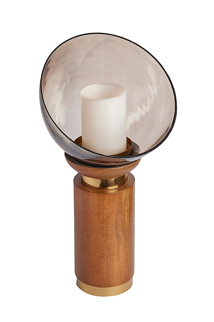 Brown Wood & Glass Crescent Candle Holder by H2H at Pernia's Pop Up Shop