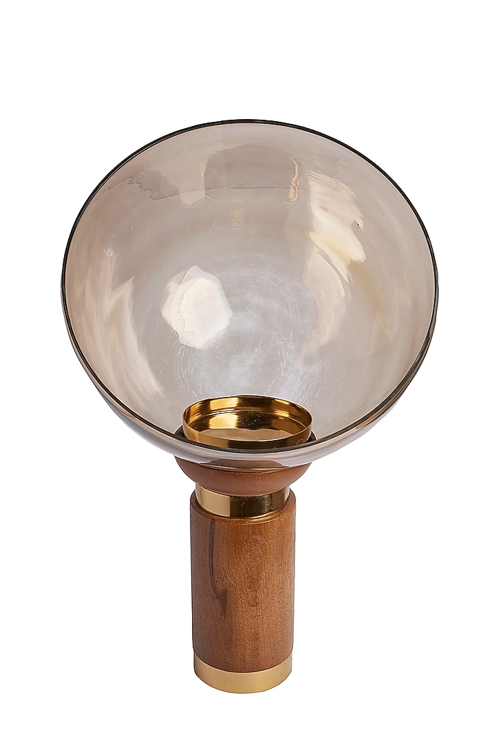 Brown Wood & Glass Crescent Candle Holder by H2H at Pernia's Pop Up Shop