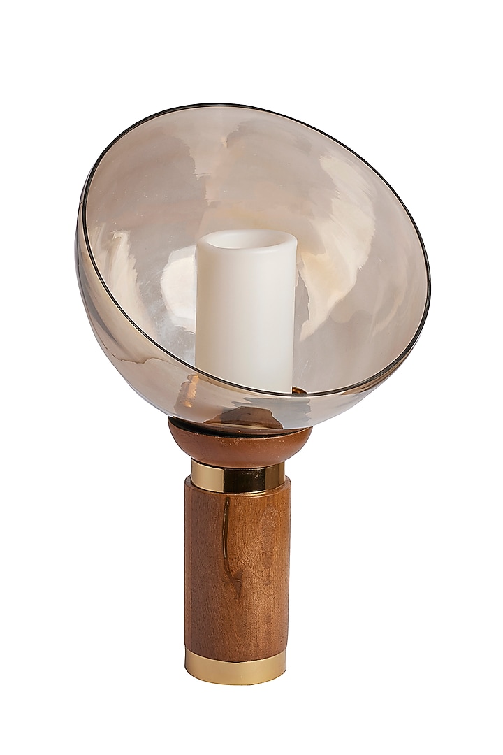 Brown Wood & Glass Crescent Candle Holder by H2H at Pernia's Pop Up Shop