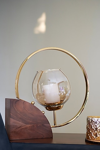 Brown Wood & Metal Candle Holder by H2H