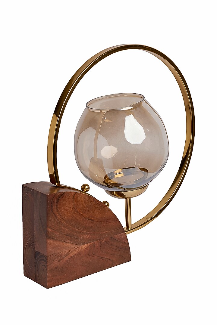 Brown Wood & Metal Candle Holder by H2H at Pernia's Pop Up Shop