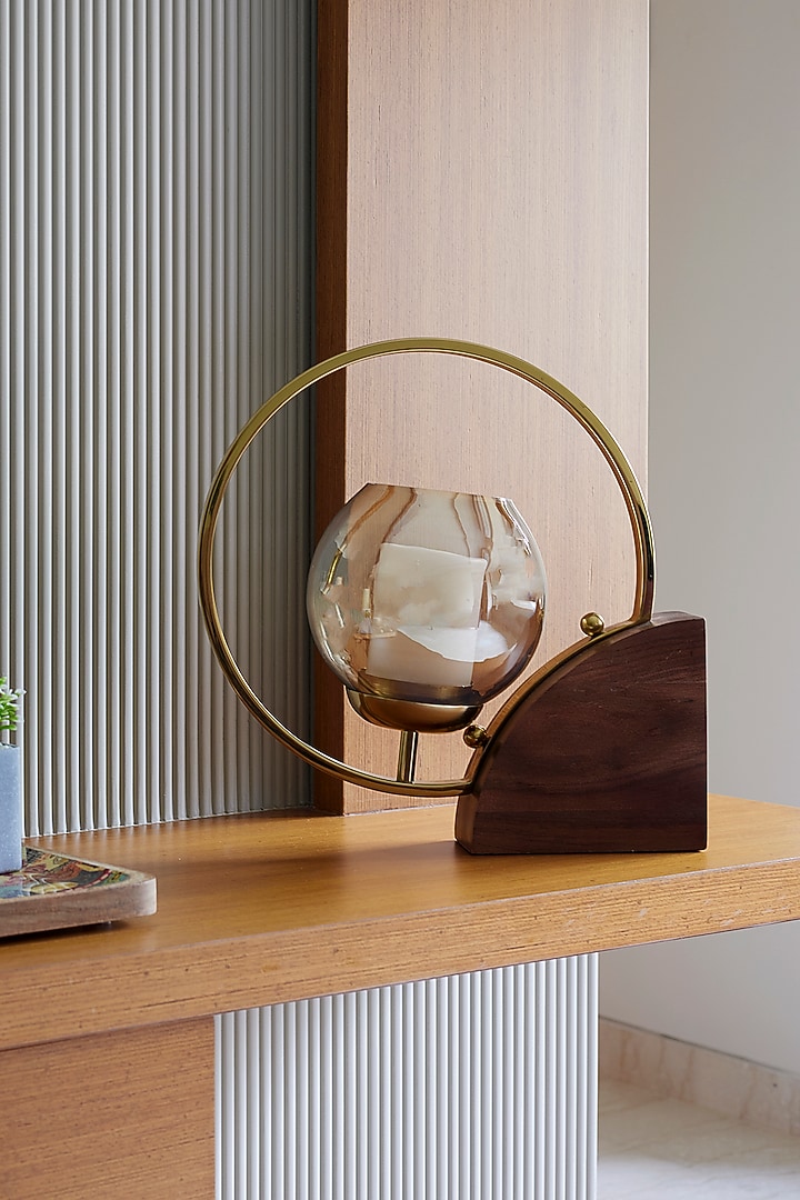 Brown Wood & Metal Candle Holder by H2H at Pernia's Pop Up Shop