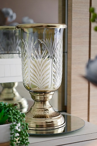 Gold Metal & Glass Candle Holder by H2H