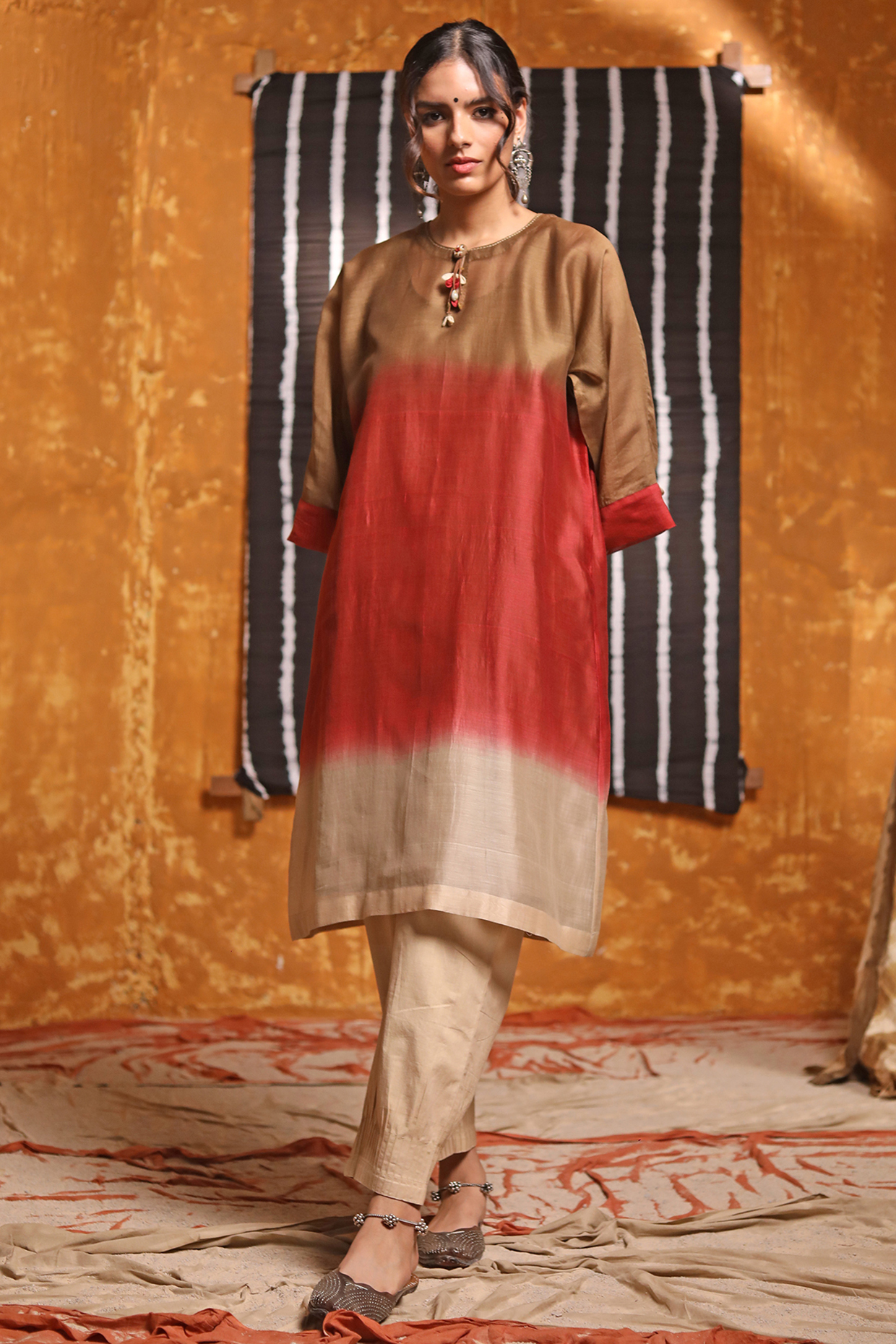 Multi-Colored Crinkle Chanderi Silk Ombre-Dyed Kurta by Shivani Bhargava at Pernia's Pop Up Shop