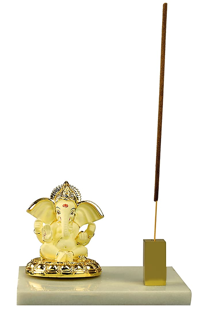 Ivory & Gold Ganesha Idol With Incense Stick Holder by H2H