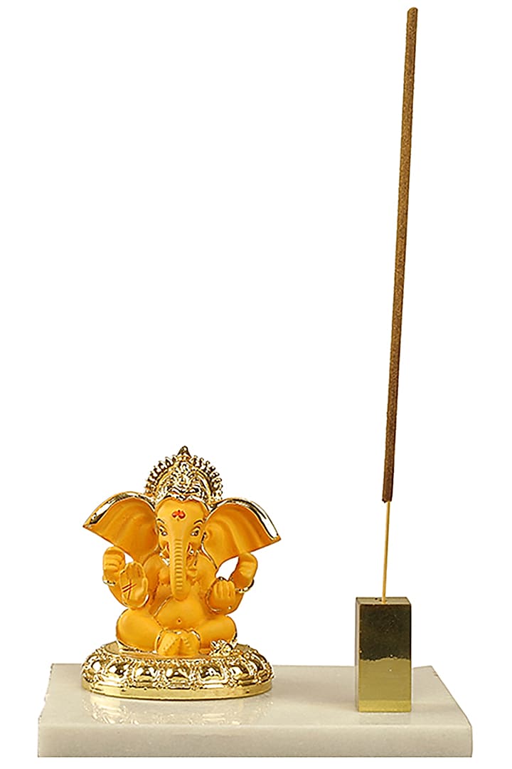 Orange & Gold Ganesha Idol With Incense Stick Holder by H2H