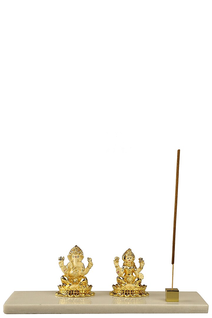 Golden Ganesh Laxmi Ji Idol With Incense Stick Holder by H2H