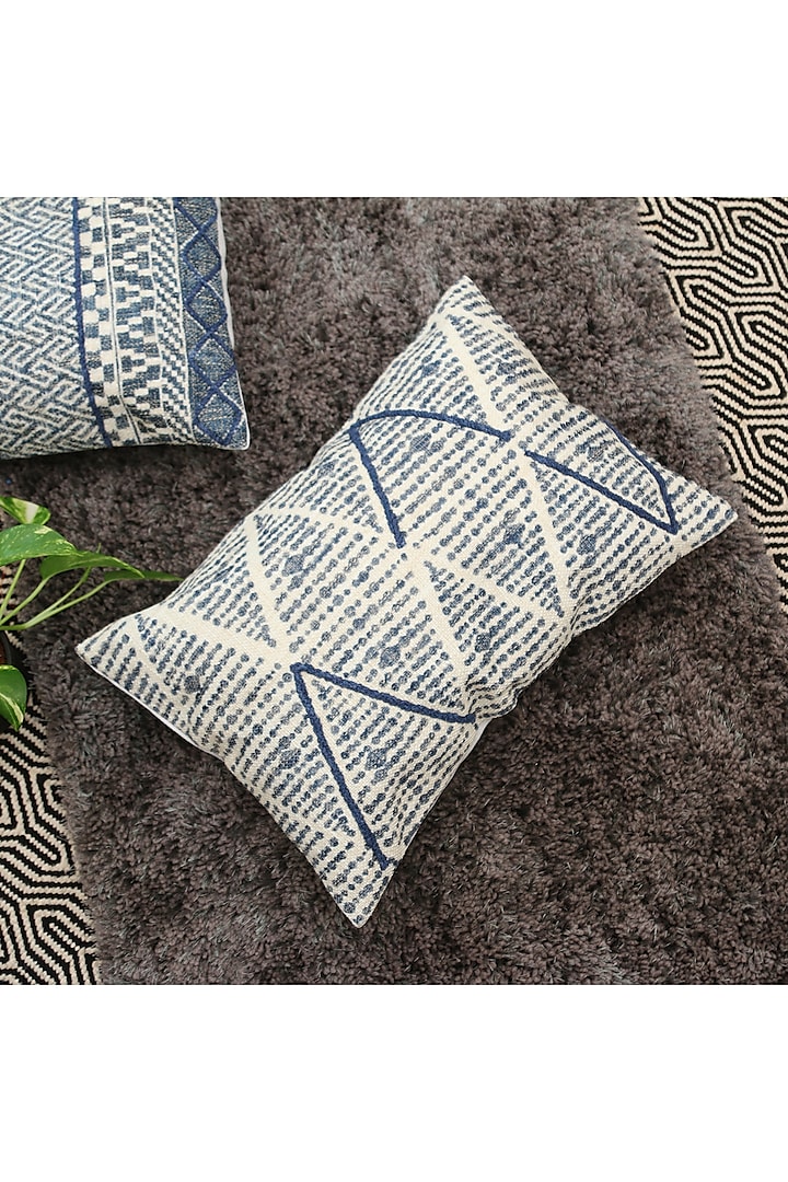 Blue & White Geometric Printed Cushion Cover by H2H