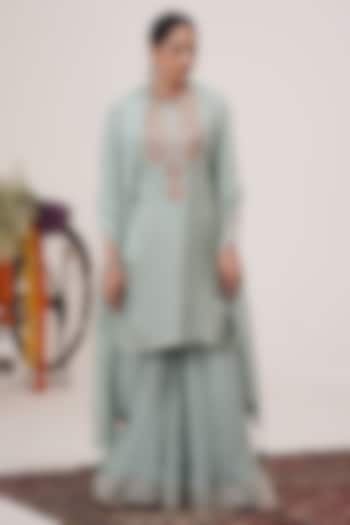 Sea Blue Chanderi Gota Sharara Set by Hirika & Dhruti Label at Pernia's Pop Up Shop