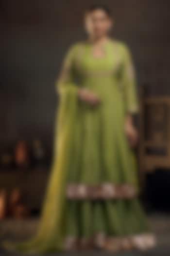 Green Chanderi Party Wear Sharara Set by Hirika & Dhruti Label at Pernia's Pop Up Shop