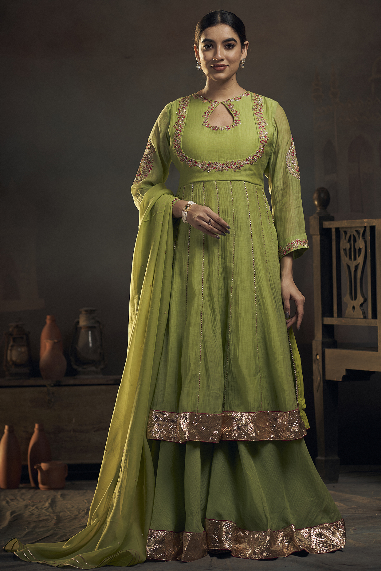 Green Chanderi Party Wear Sharara Set by Hirika & Dhruti Label at Pernia's Pop Up Shop