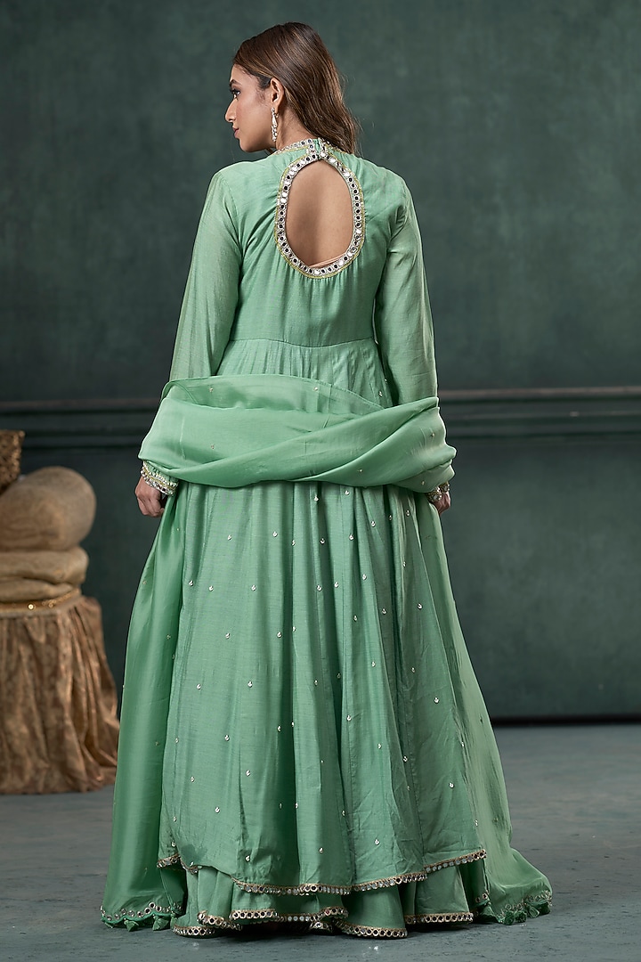Pista Green Moonga Silk Party Wear Anarkali Set by Hirika & Dhruti Label at Pernia's Pop Up Shop