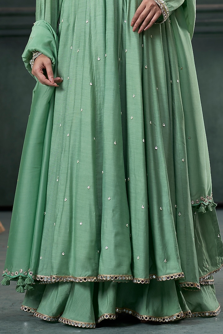 Pista Green Moonga Silk Party Wear Anarkali Set by Hirika & Dhruti Label at Pernia's Pop Up Shop