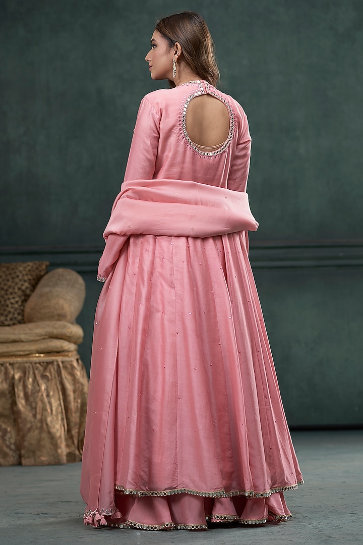 Baby Pink Moonga Silk Party Wear Anarkali Set by Hirika & Dhruti Label at Pernia's Pop Up Shop