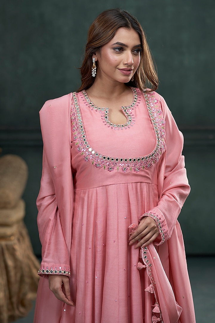 Baby Pink Moonga Silk Party Wear Anarkali Set by Hirika & Dhruti Label at Pernia's Pop Up Shop