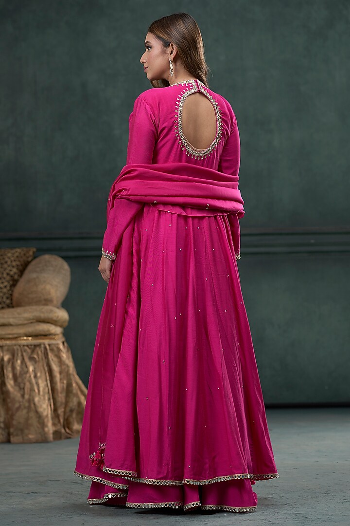 Rani Pink Moonga Silk Party Wear Anarkali Set by Hirika & Dhruti Label at Pernia's Pop Up Shop