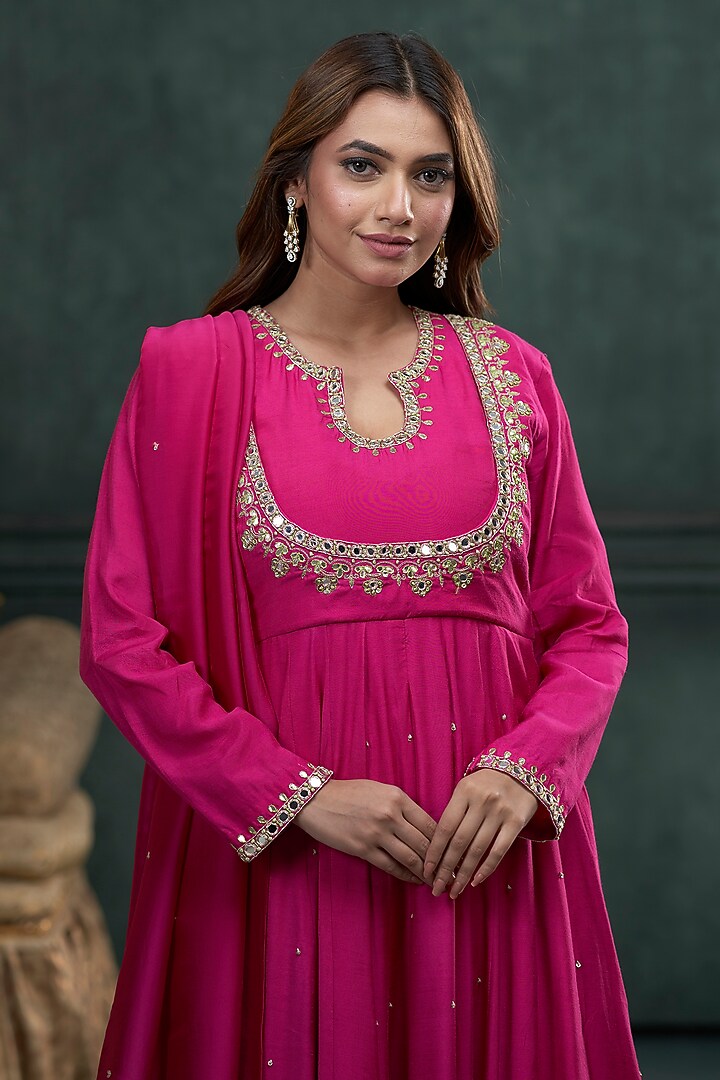 Rani Pink Moonga Silk Party Wear Anarkali Set by Hirika & Dhruti Label at Pernia's Pop Up Shop