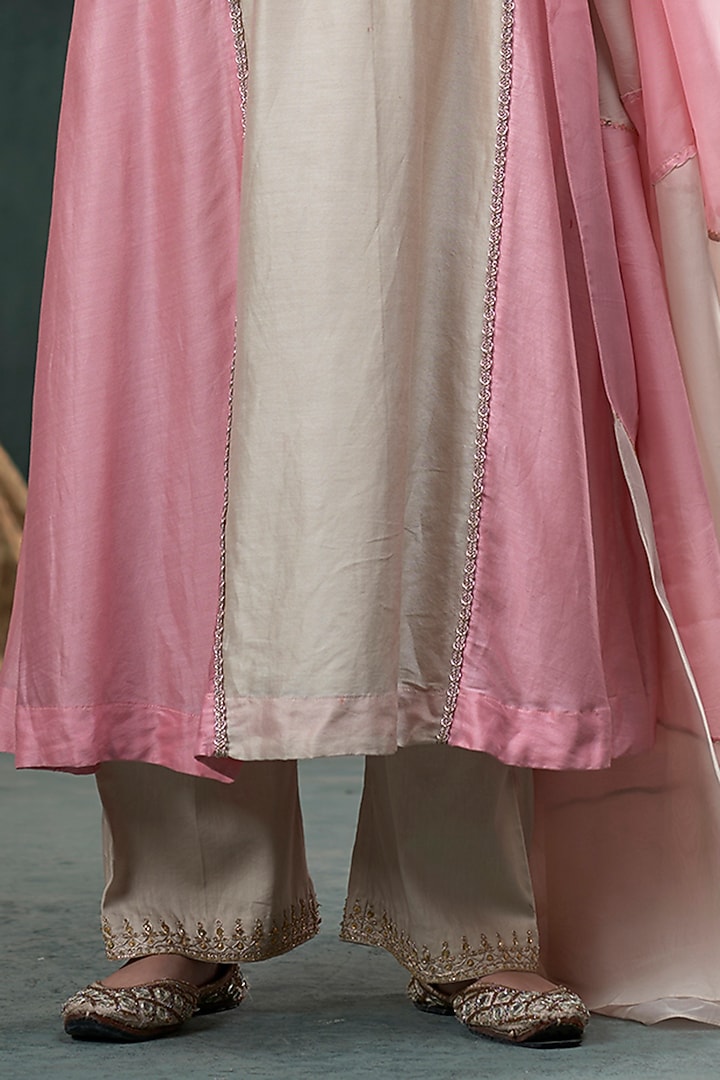 Beige & Baby Pink Silk Marodi Embroidered Kurta Set by Hirika & Dhruti Label at Pernia's Pop Up Shop