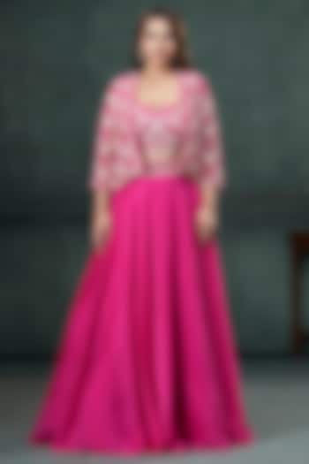 Rani Pink Organza Silk Embroidered Wedding Lehenga Set by Hirika & Dhruti Label at Pernia's Pop Up Shop