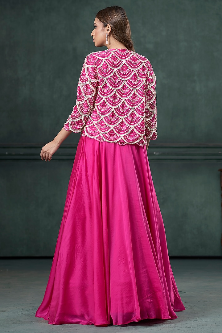 Rani Pink Organza Silk Embroidered Wedding Lehenga Set by Hirika & Dhruti Label at Pernia's Pop Up Shop