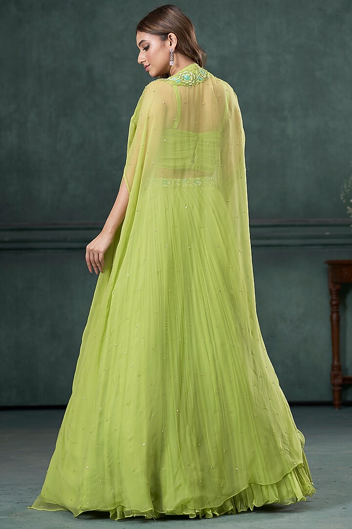 Green Organza Silk Embroidered Jacket Wedding Lehenga Set by Hirika & Dhruti Label at Pernia's Pop Up Shop