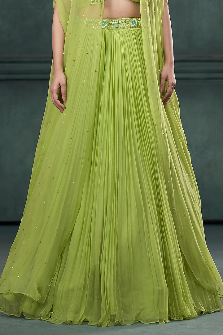 Green Organza Silk Embroidered Jacket Wedding Lehenga Set by Hirika & Dhruti Label at Pernia's Pop Up Shop